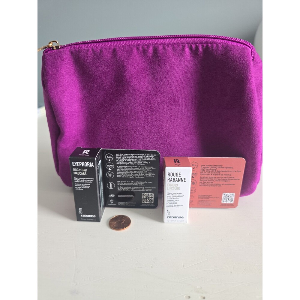 Rabanne Eyephoria Mascara & Rouge Rabanne Lipcolor Minis w/ Cosmetic Bag NEW